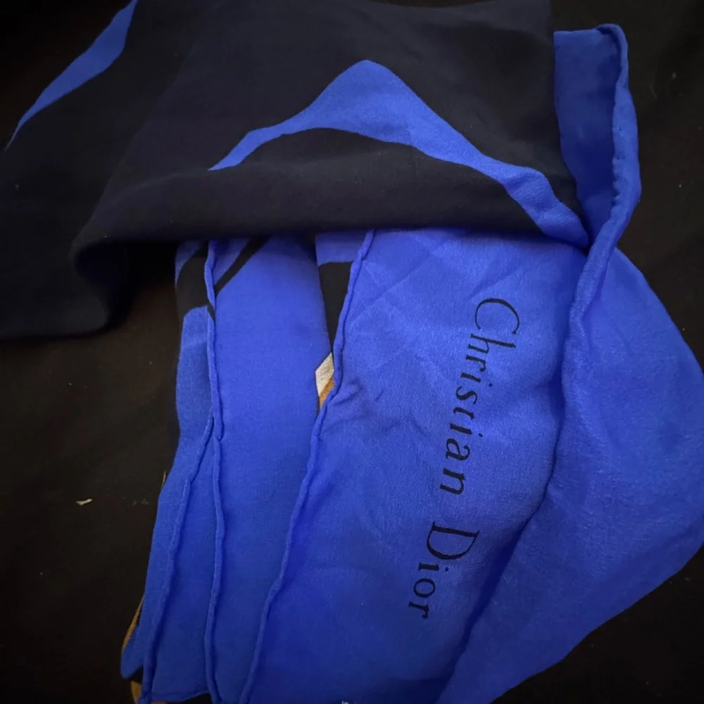 Vintage Dior Blue and Tan Floral Scarf